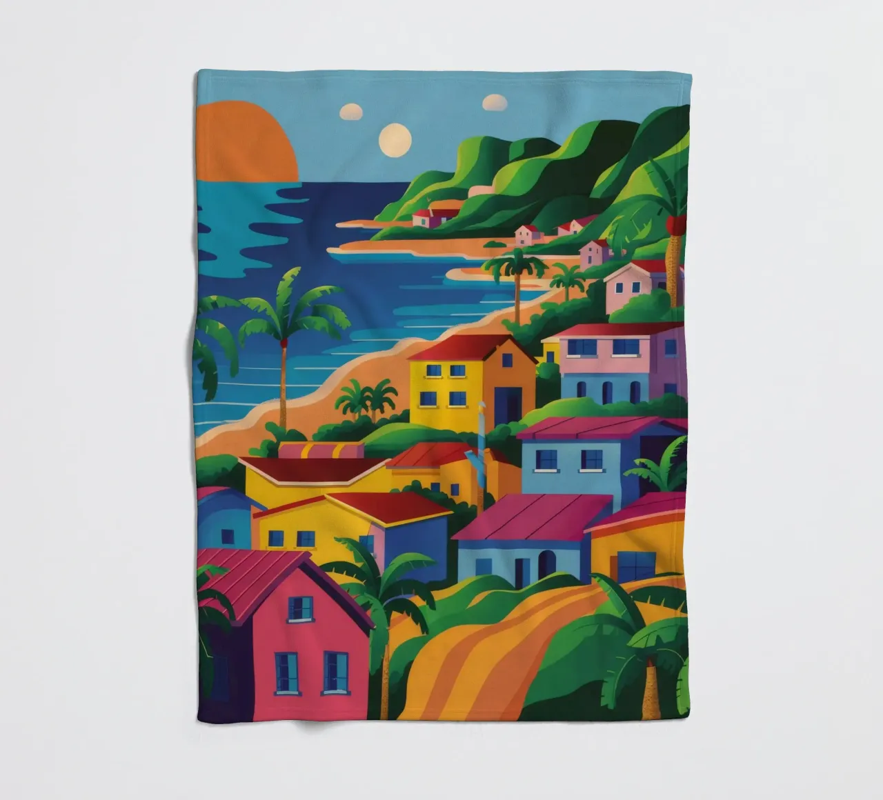Coastal Town Bay fleece blanket by FadeAura
