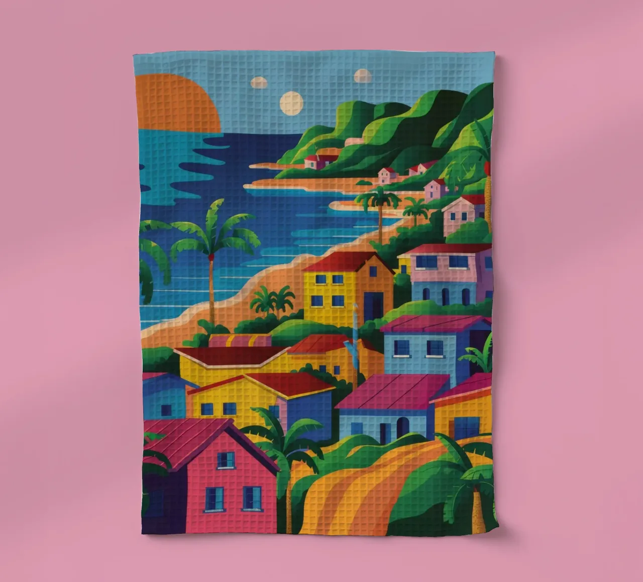 Coastal Town Bay tea towel by FadeAura
