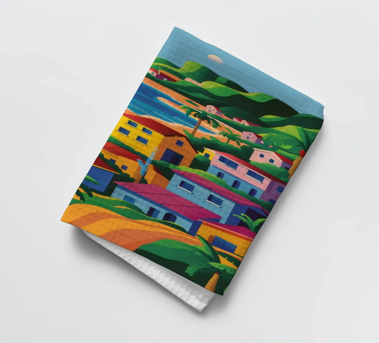 Coastal Town Bay tea towel by FadeAura