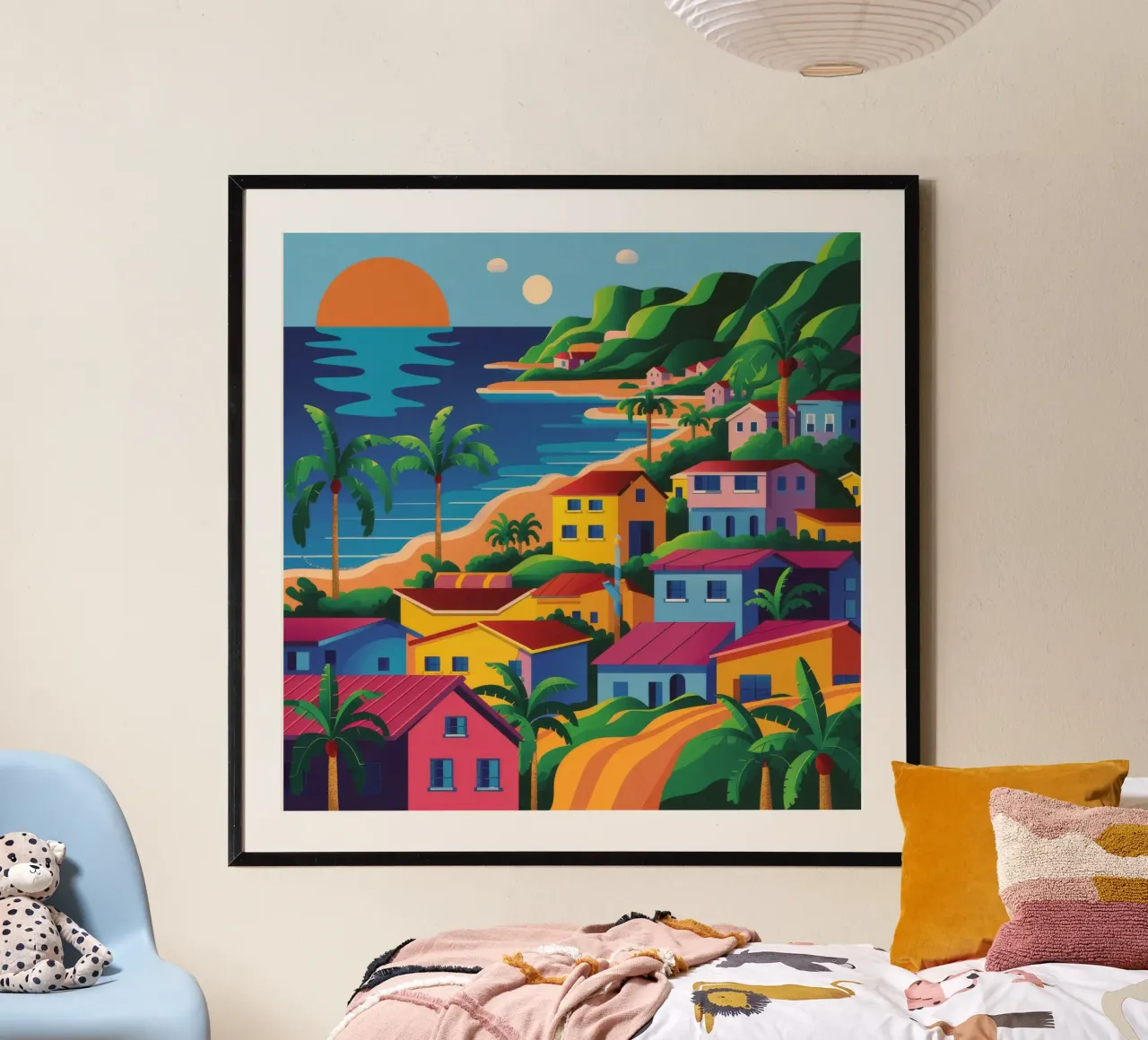 Baia della città costiera poster con telaio in legno da FadeAura