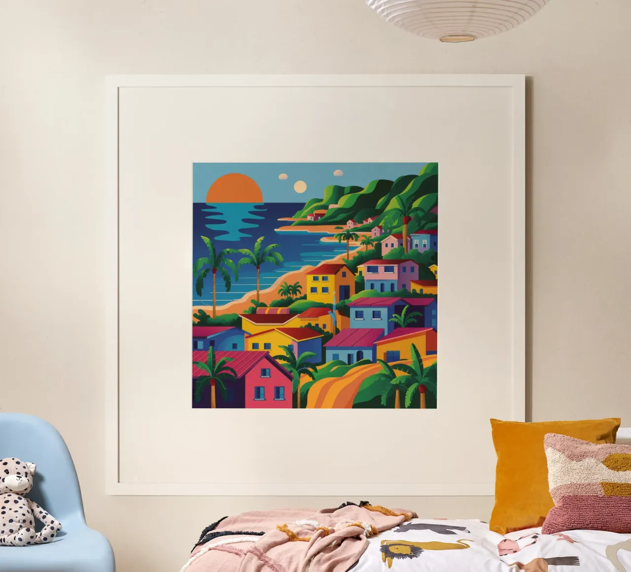 Baia della città costiera poster con telaio in legno da FadeAura