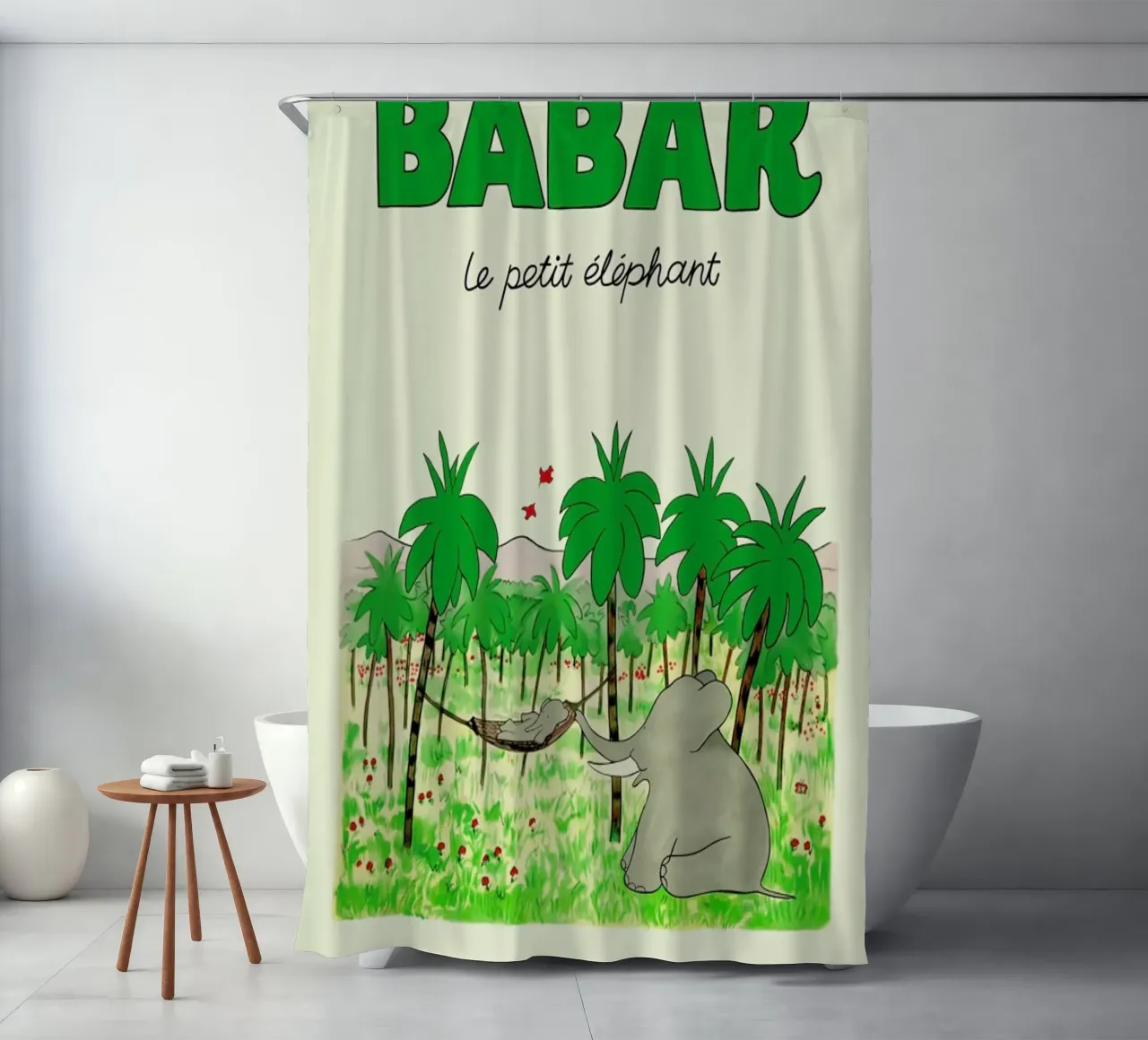 Babar In The Jungle shower curtain by Little Flourishes