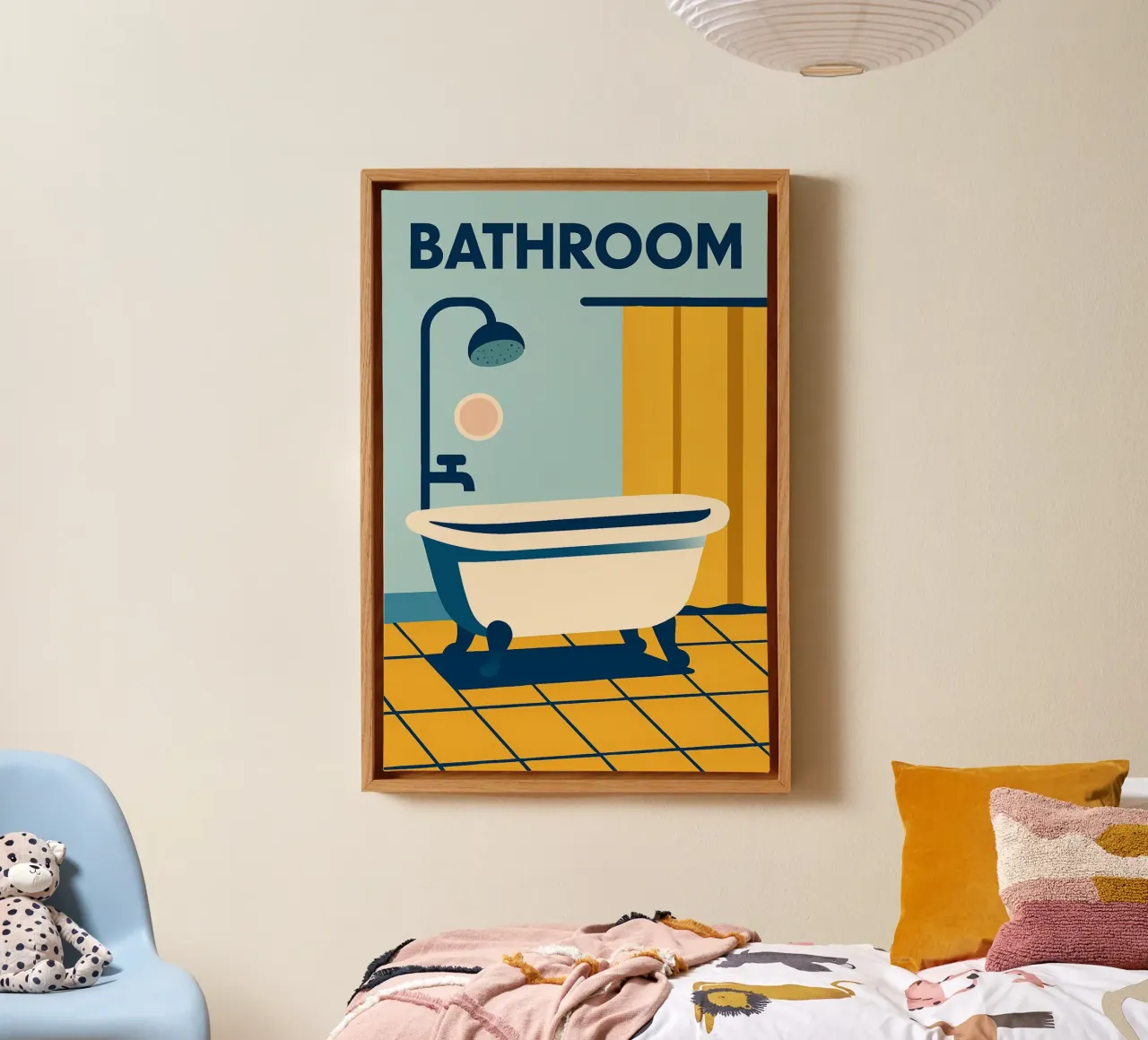 Bathroom - The retro style that adds charm to your walls canvas with Floater frame by Art Typo Essentiel