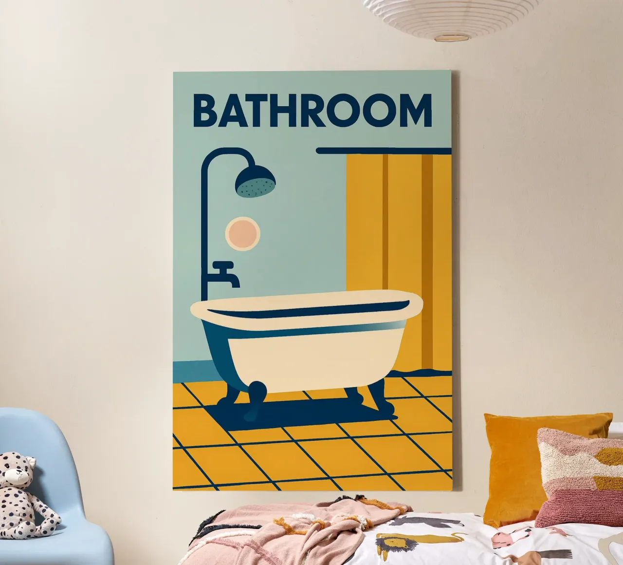 Bathroom - The retro style that adds charm to your walls canvas with Floater frame by Art Typo Essentiel