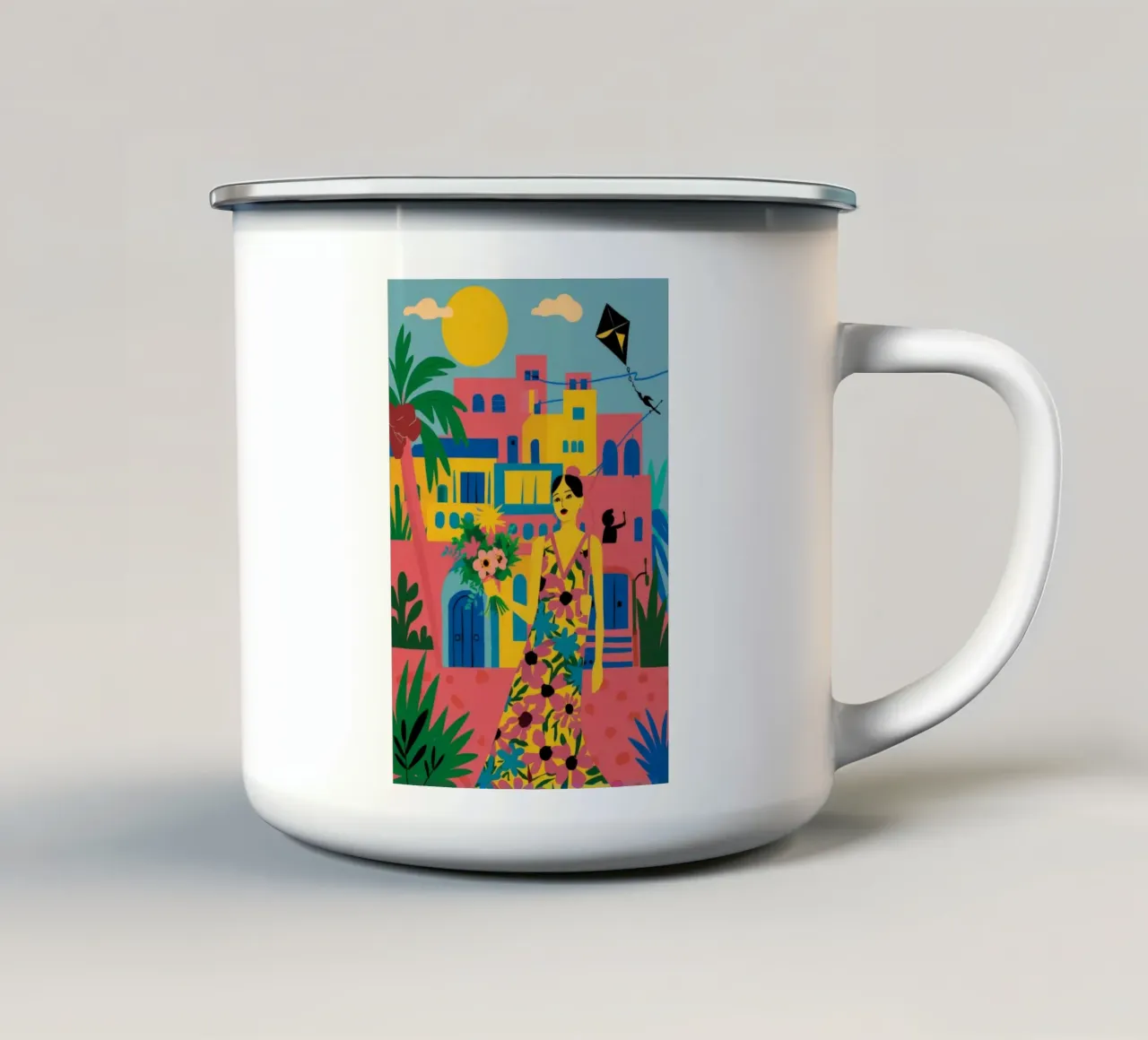 Festa degli aquiloni tazza in smalto da Muse Artworks