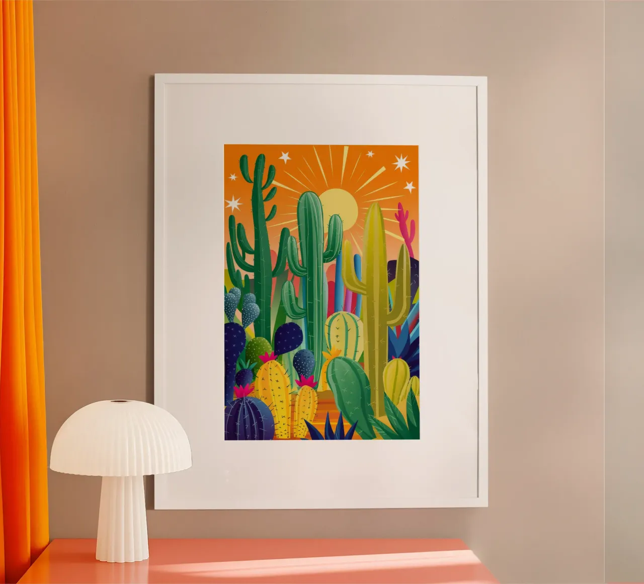 Cactus del sole del deserto poster con telaio in legno da FadeAura