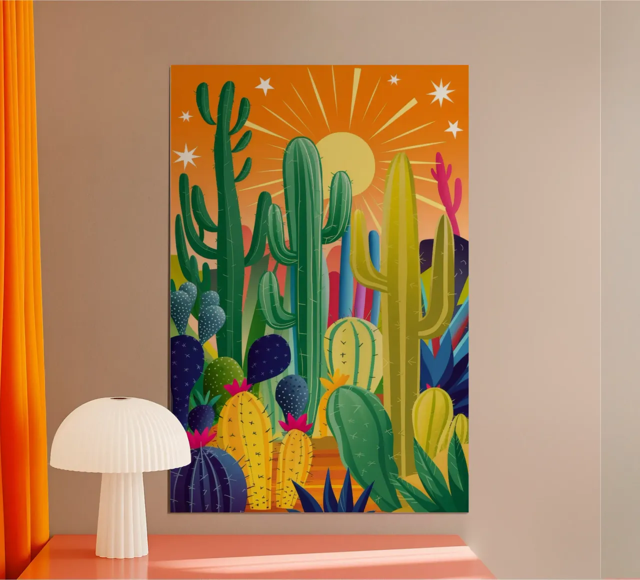Cactus del sole del deserto poster con telaio in legno da FadeAura
