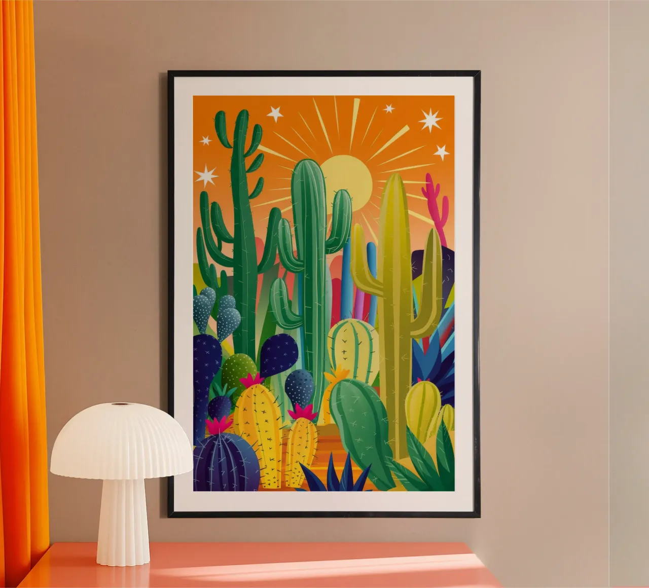 Cactus del sole del deserto poster con telaio in legno da FadeAura