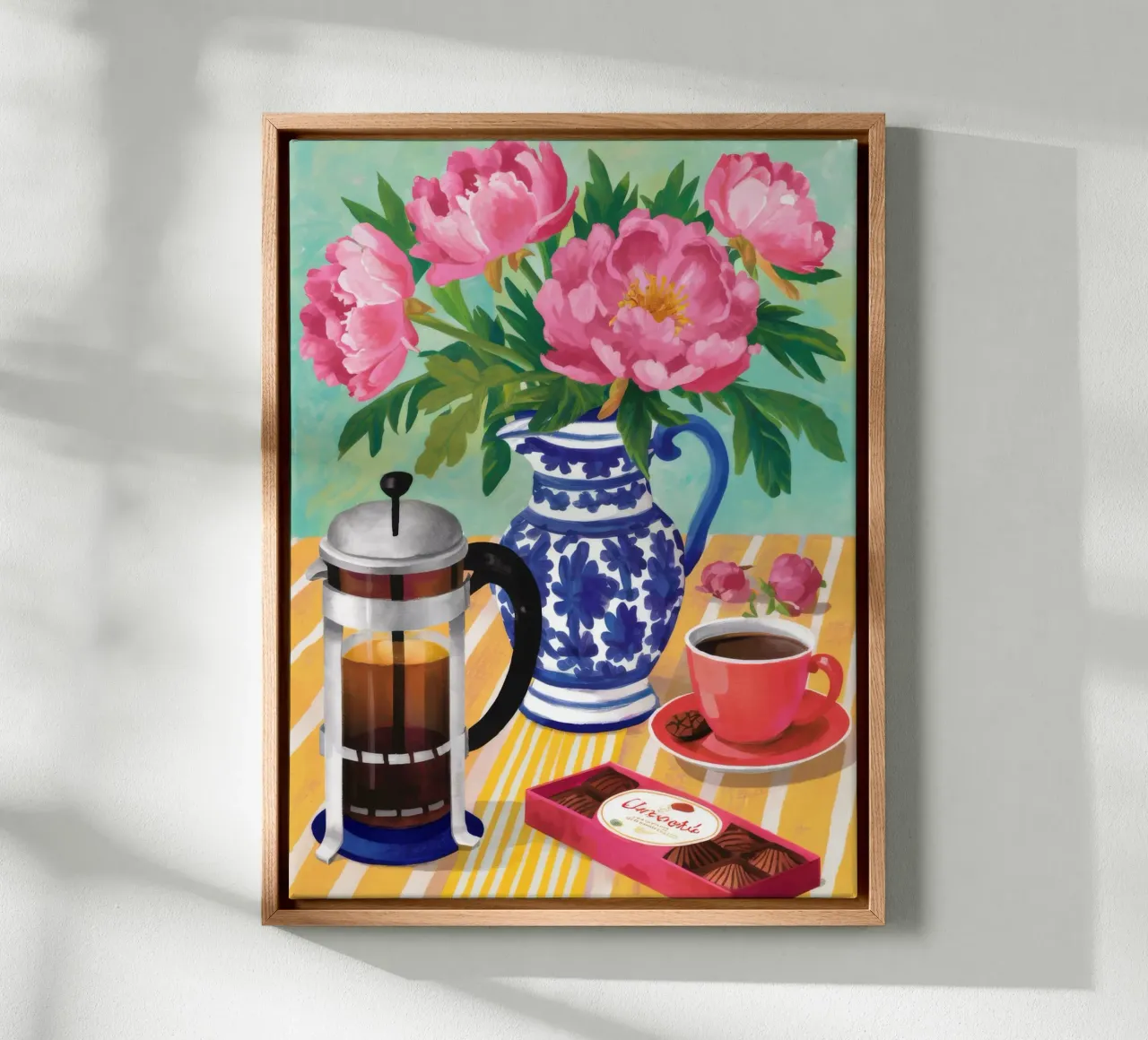 Peonie French Press tela con Cornice a cassetta da Muse Artworks