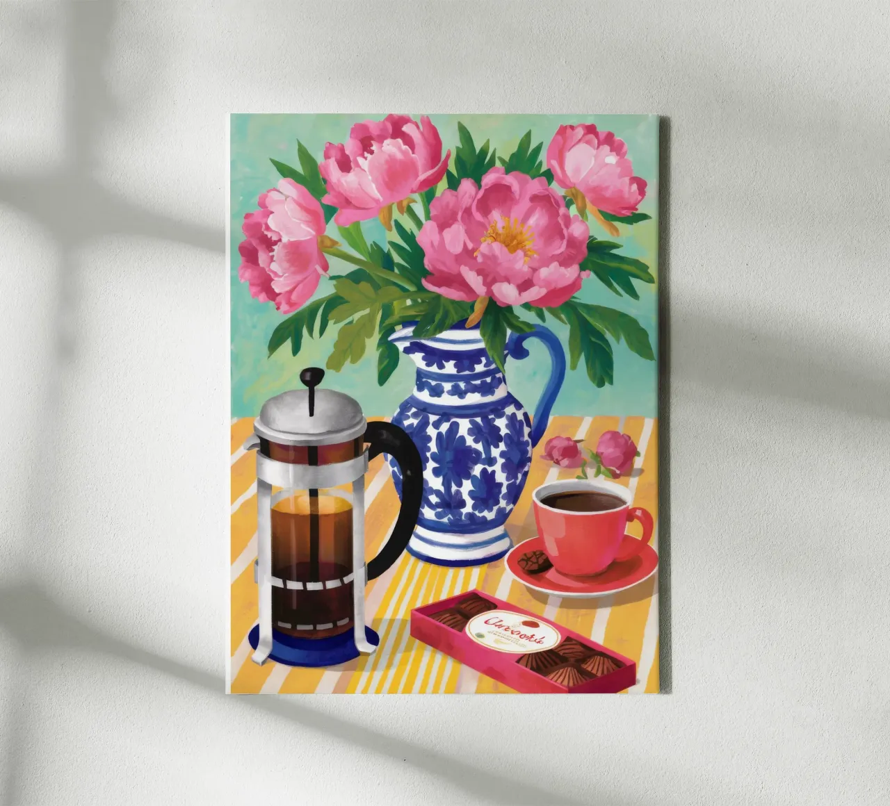 Peonie French Press tela con Cornice a cassetta da Muse Artworks