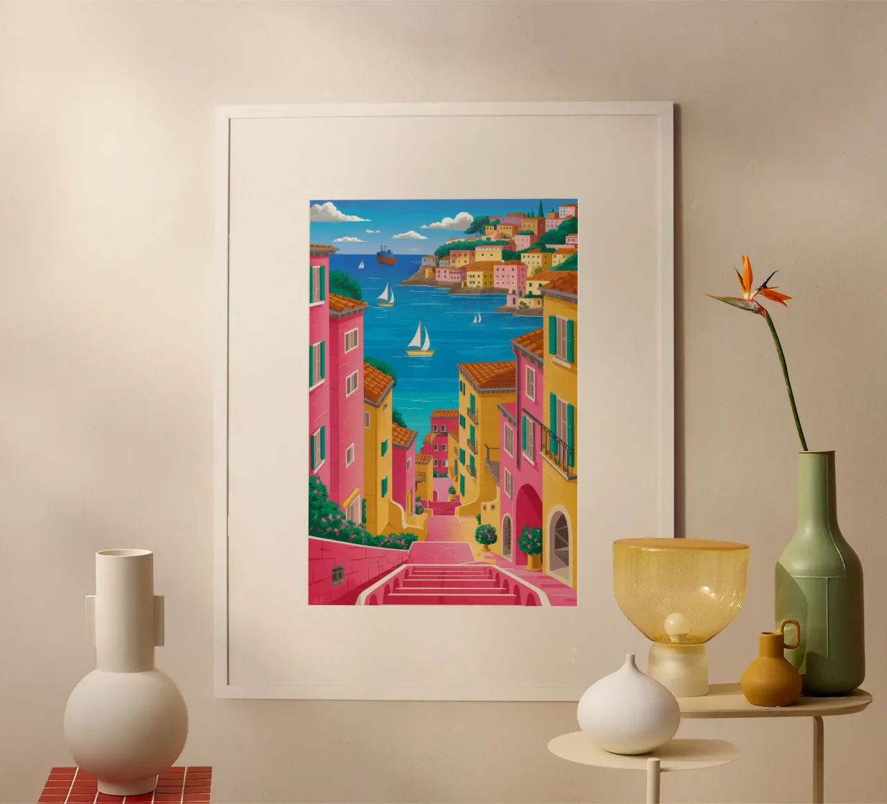 Strada tortuosa verso il mare poster con telaio in legno da FadeAura