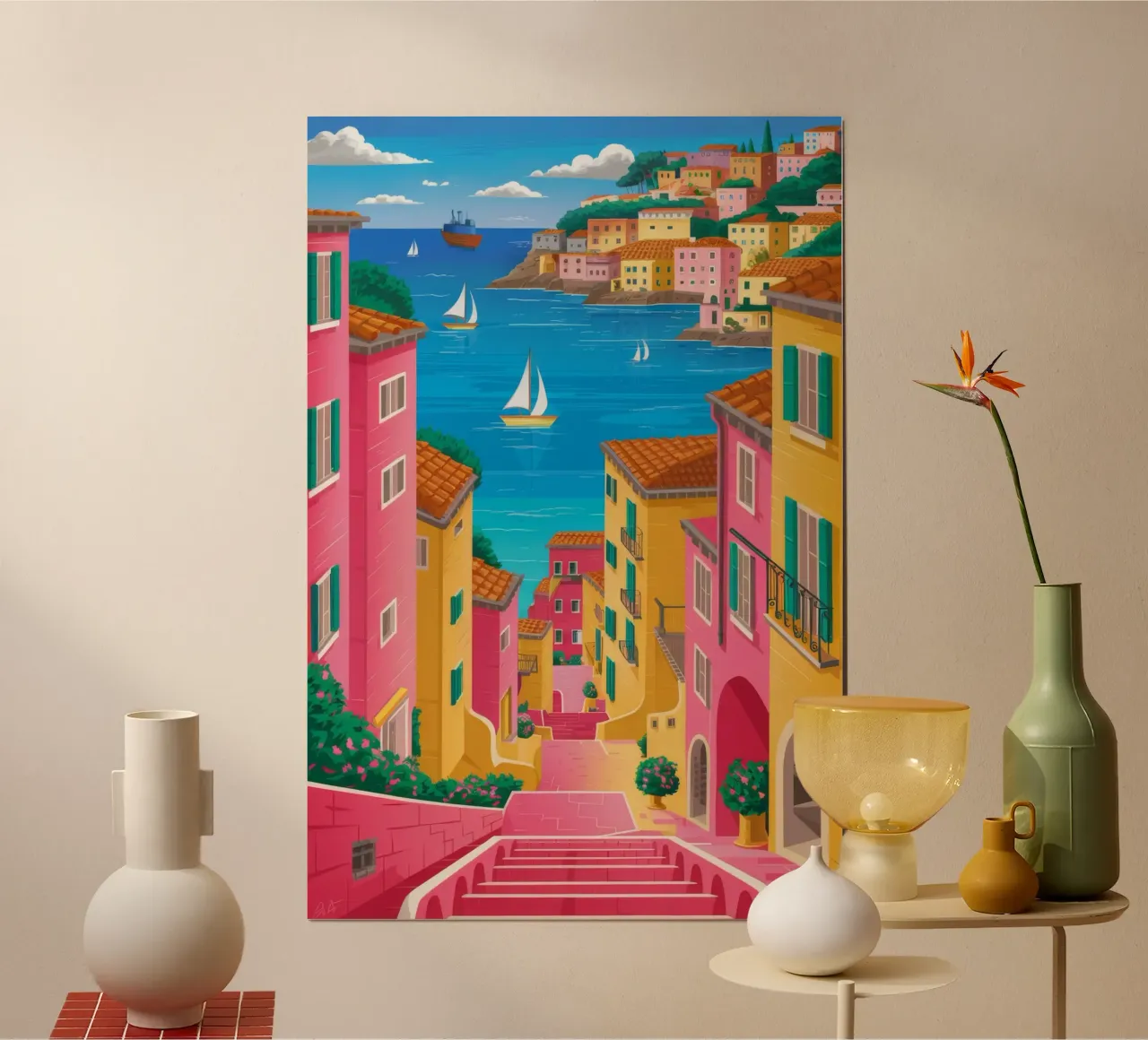 Strada tortuosa verso il mare poster con telaio in legno da FadeAura