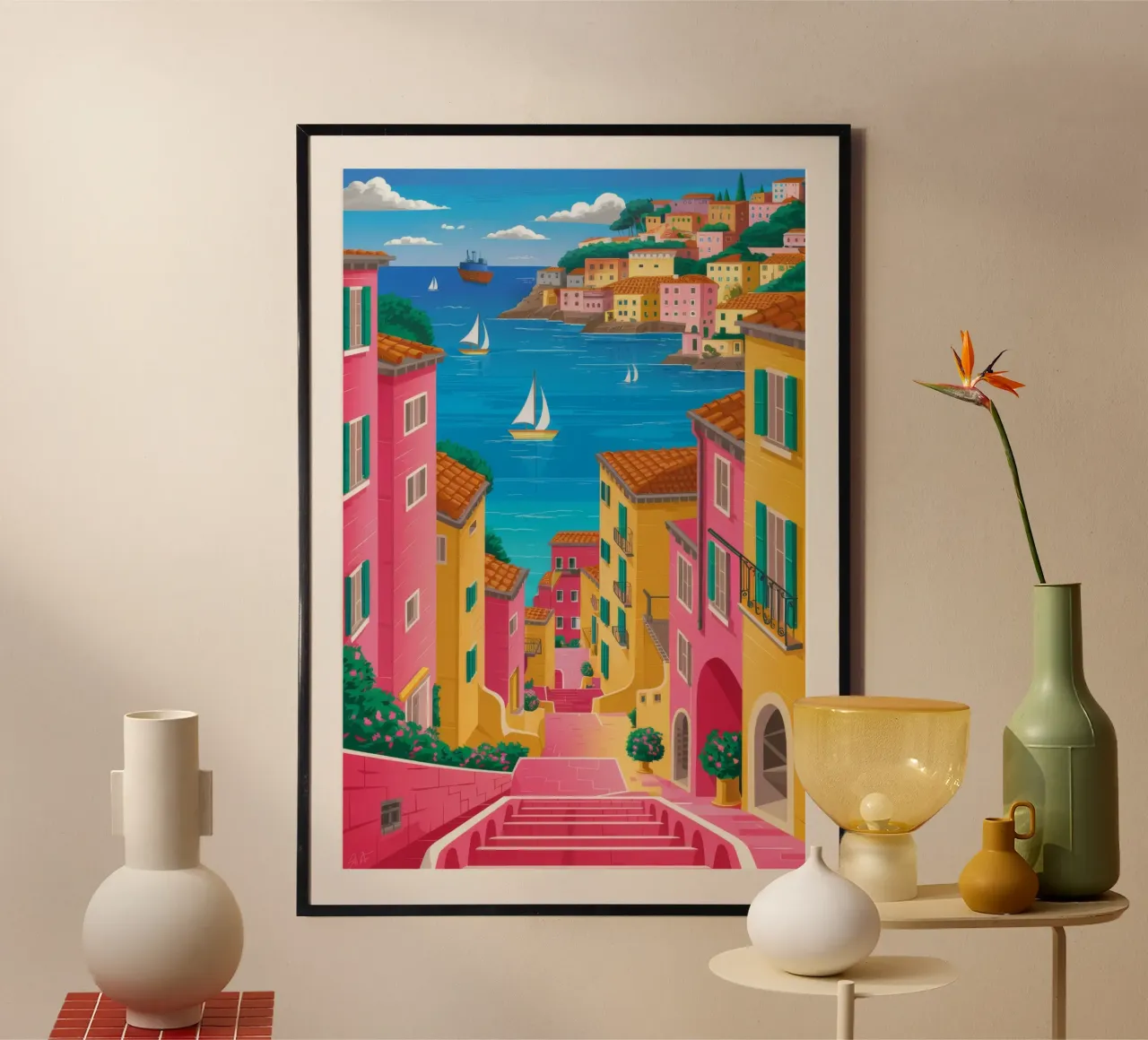 Strada tortuosa verso il mare poster con telaio in legno da FadeAura