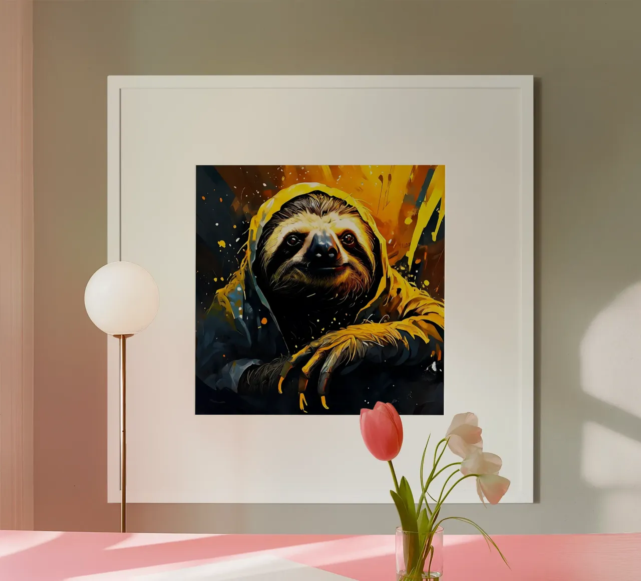 Bradipo_Stile_G_1 poster con telaio in legno da Tierisch bunt by LK
