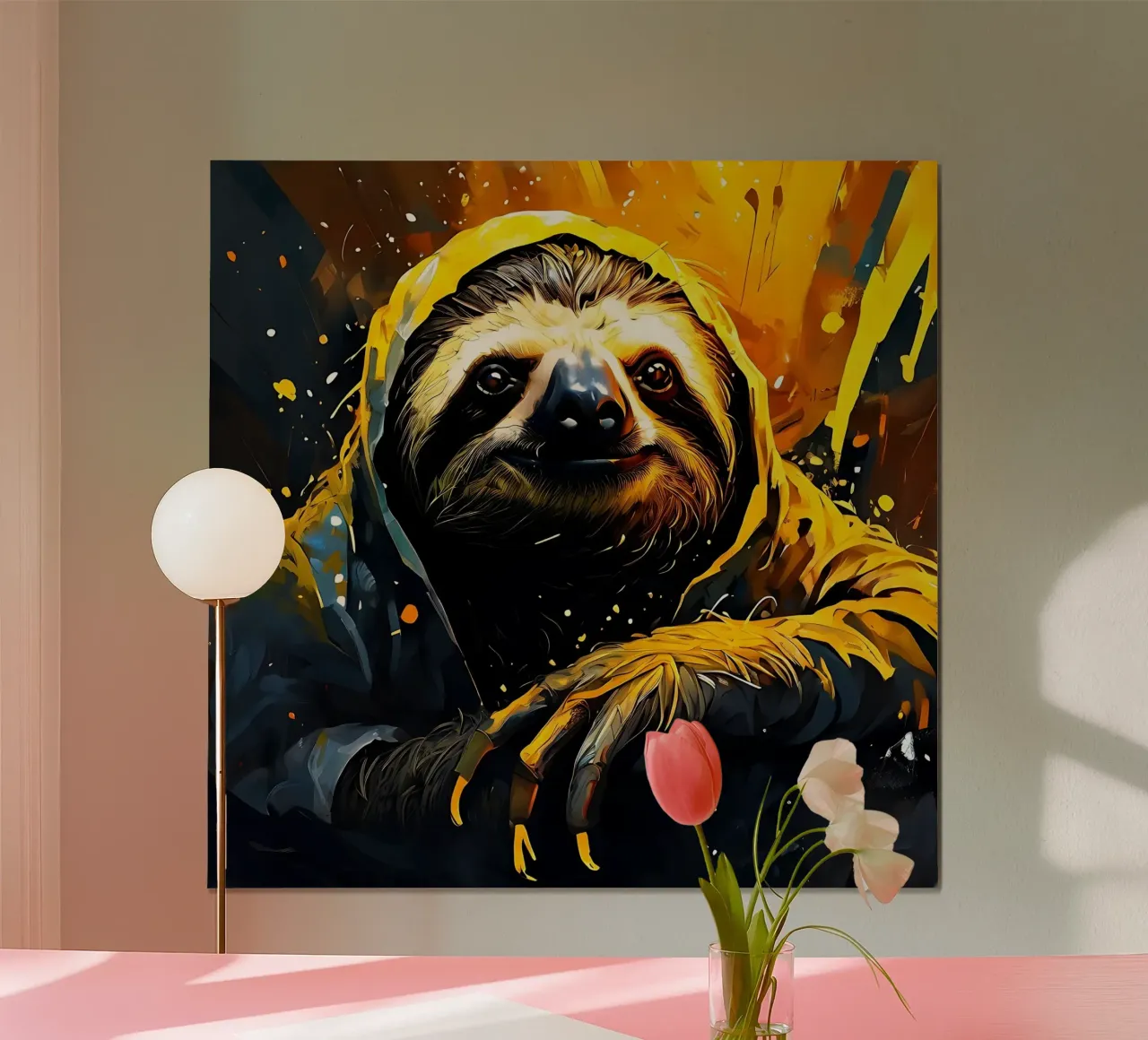 Bradipo_Stile_G_1 poster con telaio in legno da Tierisch bunt by LK