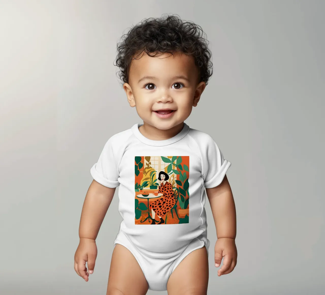 Leopard Print Repose short-sleeve baby romper by Tiga Bersama