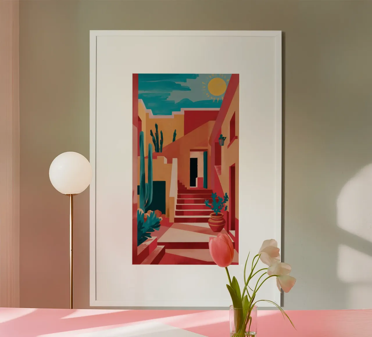 Palme da costruzione rosa poster con telaio in alluminio da FadeAura