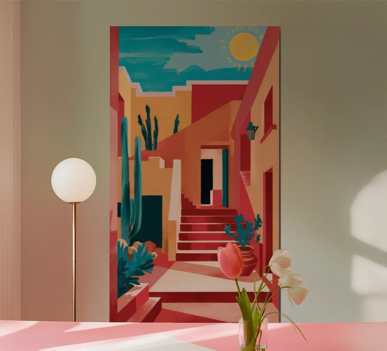 Palme da costruzione rosa poster con telaio in alluminio da FadeAura