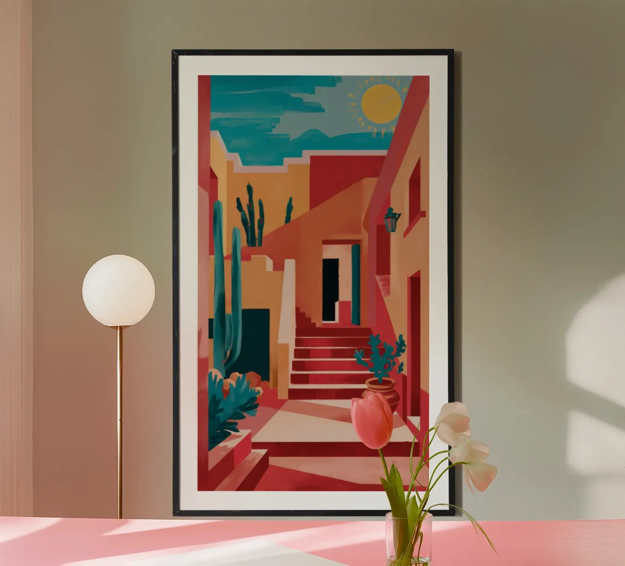 Palme da costruzione rosa poster con telaio in alluminio da FadeAura