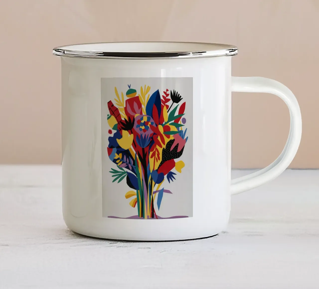 Eruzione floreale astratta tazza in smalto da Tiga Bersama