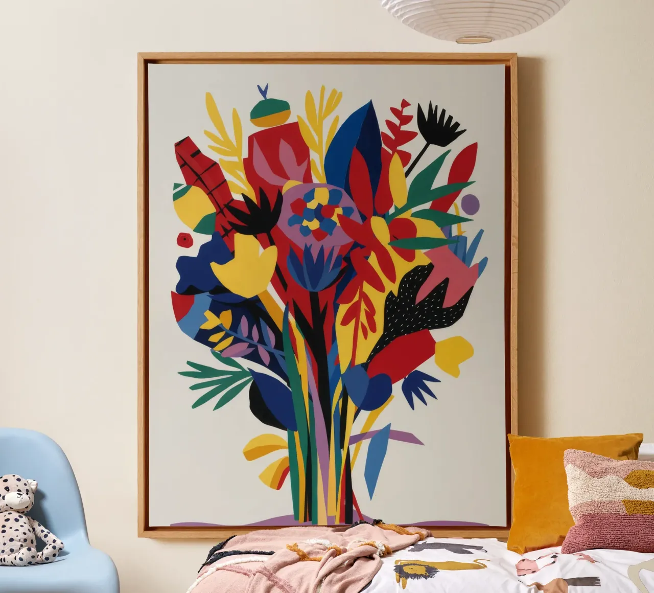 Abstracte bloemenuitbarsting canvas met Baklijst van Tiga Bersama