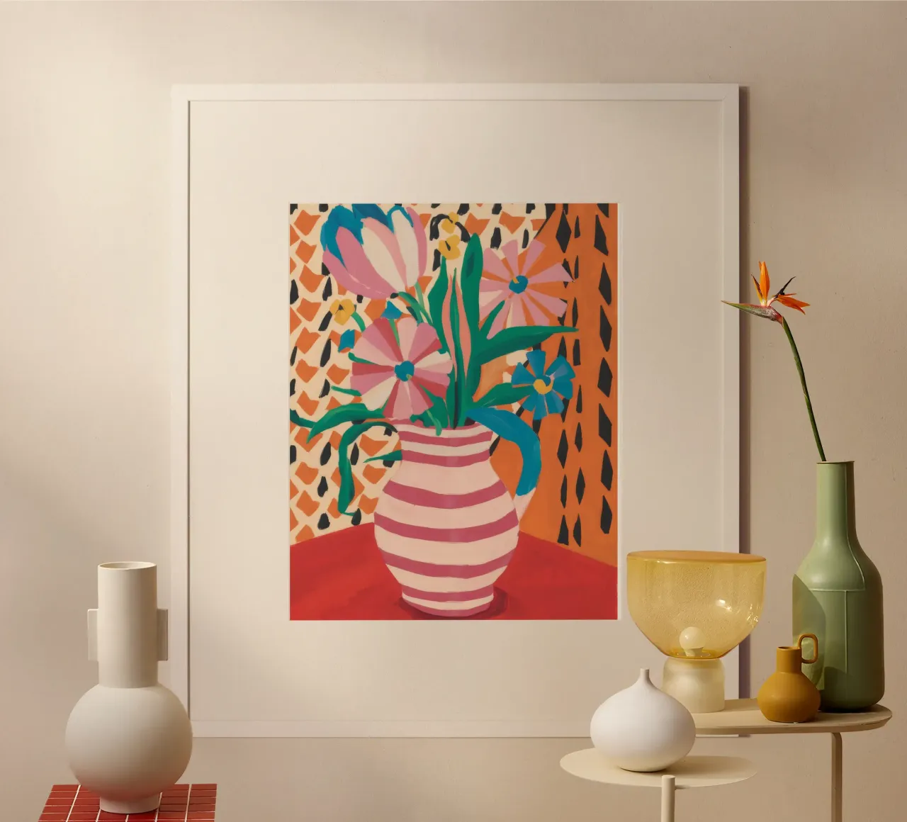 Sogno di tulipani a righe poster con telaio in legno da Fable Tempa