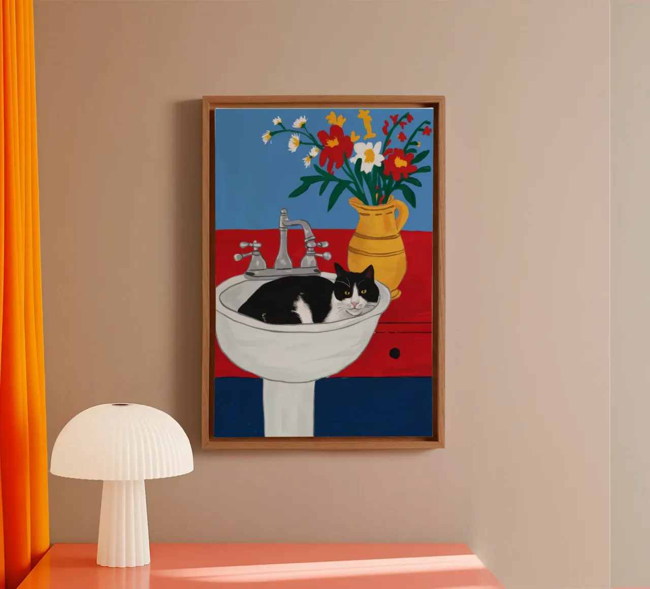 Sink Cat Nap canvas with Floater frame by Stone Decade