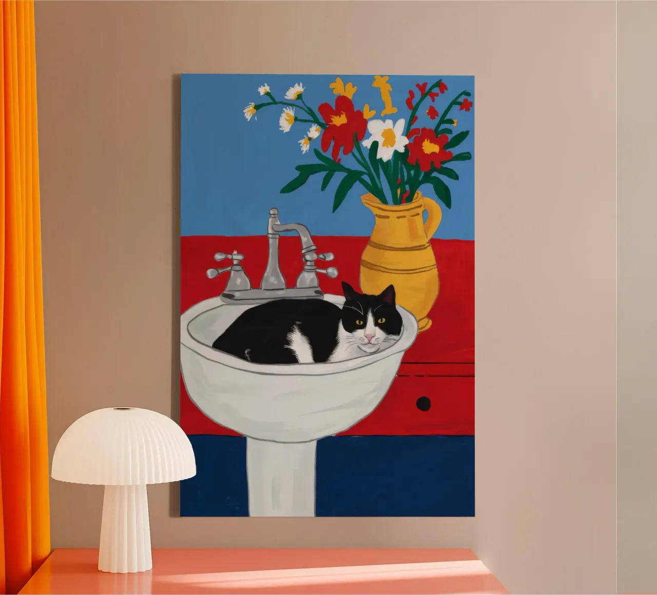 Sink Cat Nap canvas with Floater frame by Stone Decade