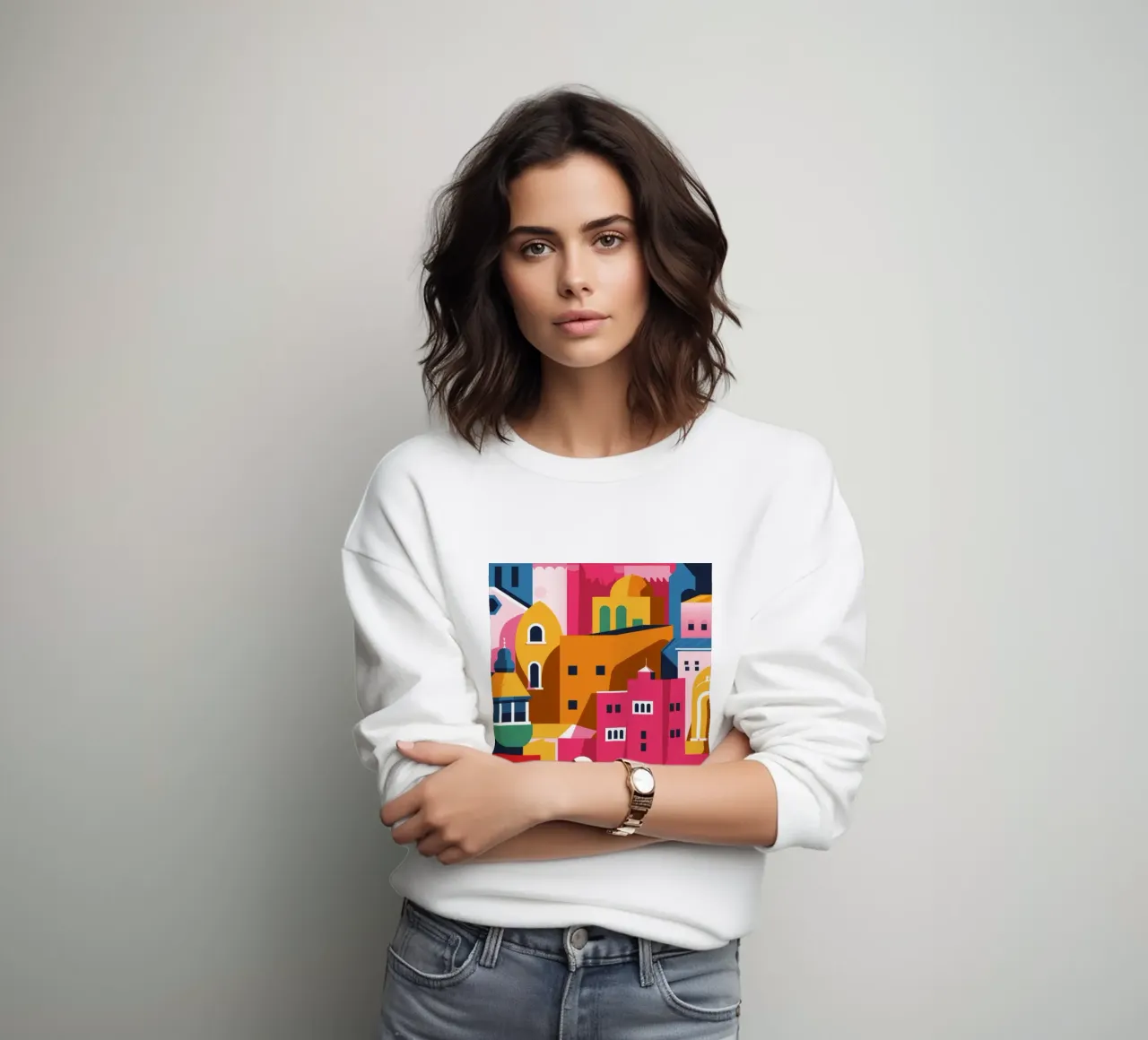 Città collinare colorata felpa da Muse Artworks