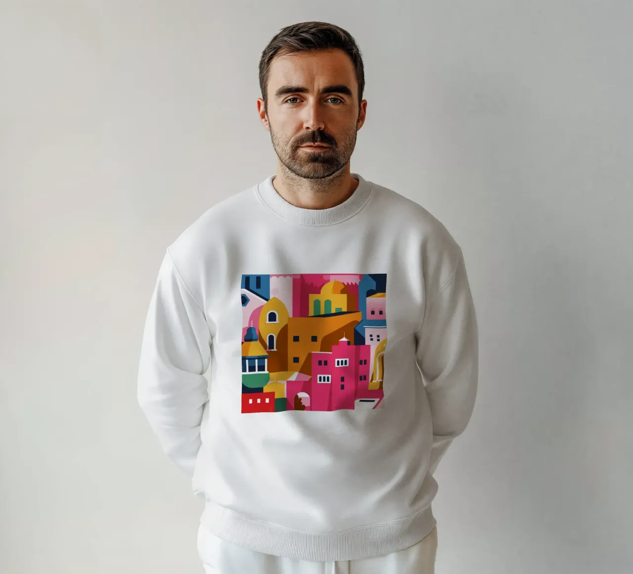 Città collinare colorata felpa da Muse Artworks