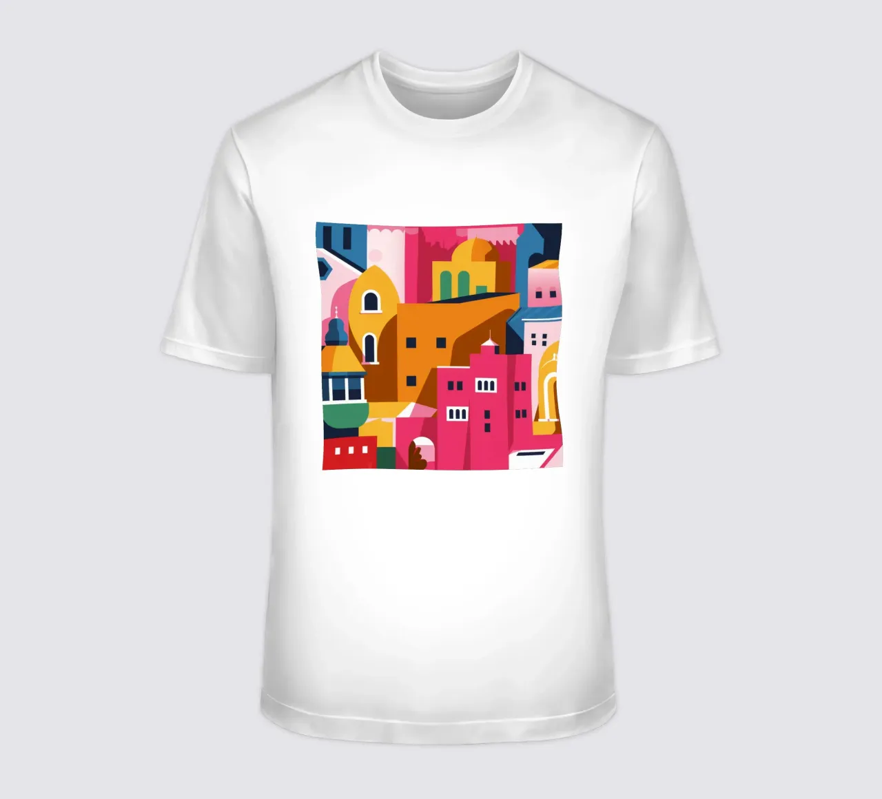 Città collinare colorata t-shirt da Muse Artworks