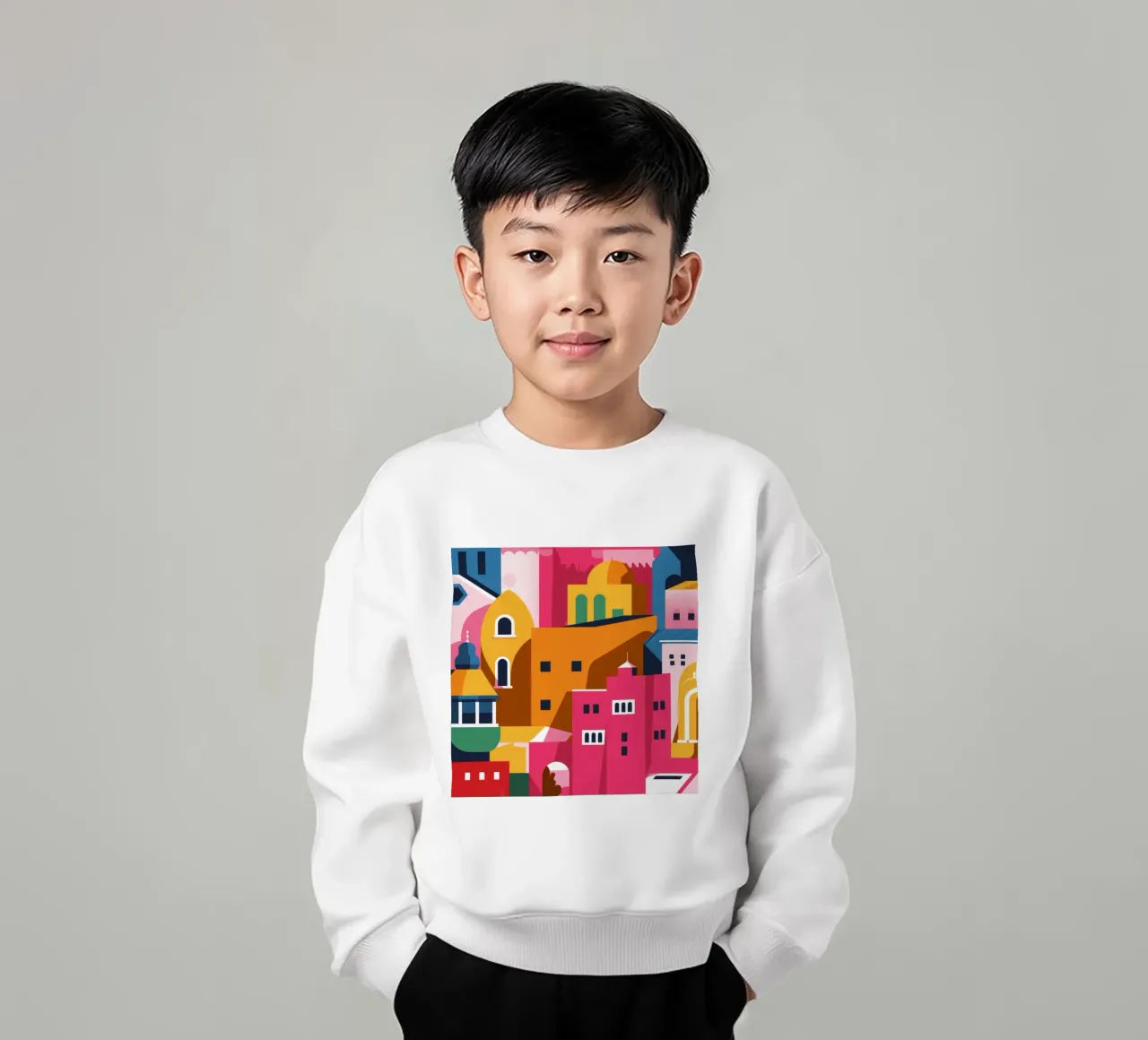 Città collinare colorata felpa bambino da Muse Artworks