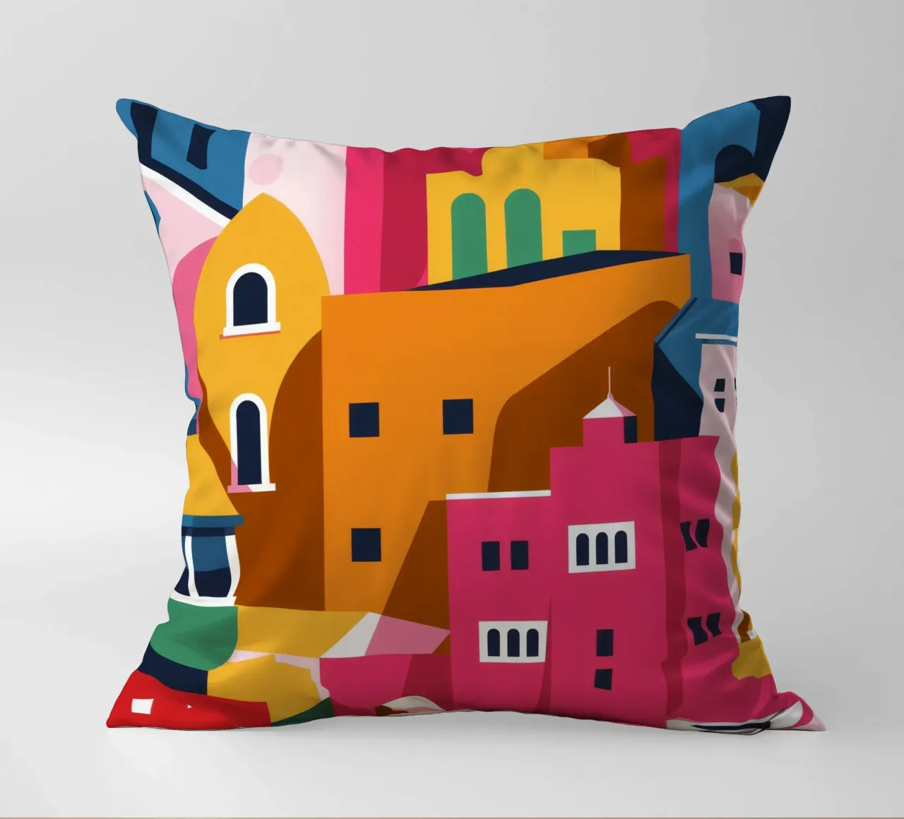 Città collinare colorata cuscino da Muse Artworks