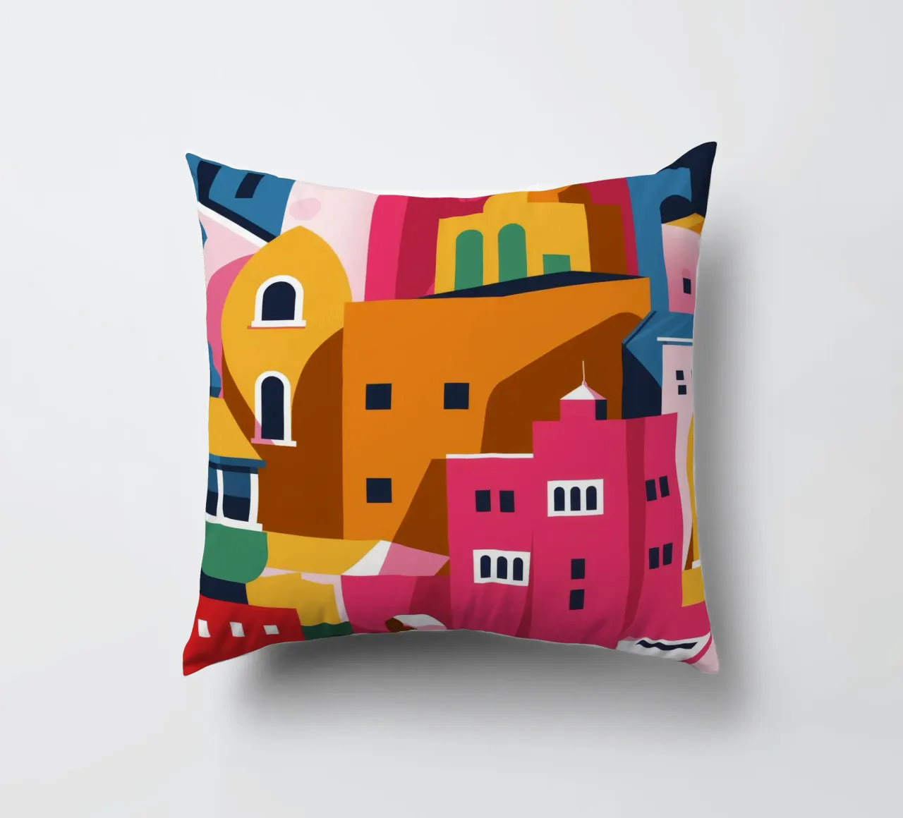 Città collinare colorata cuscino da Muse Artworks
