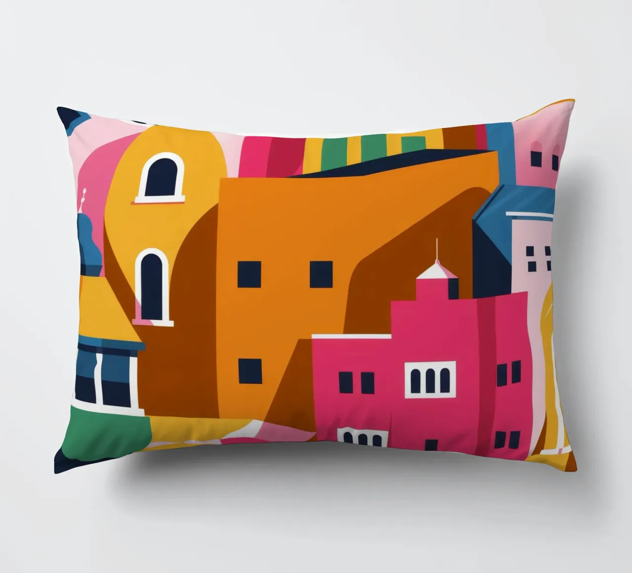 Città collinare colorata cuscino da Muse Artworks