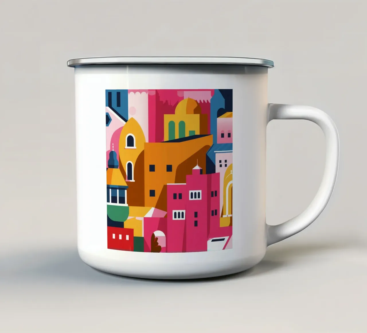 Città collinare colorata tazza in smalto da Muse Artworks