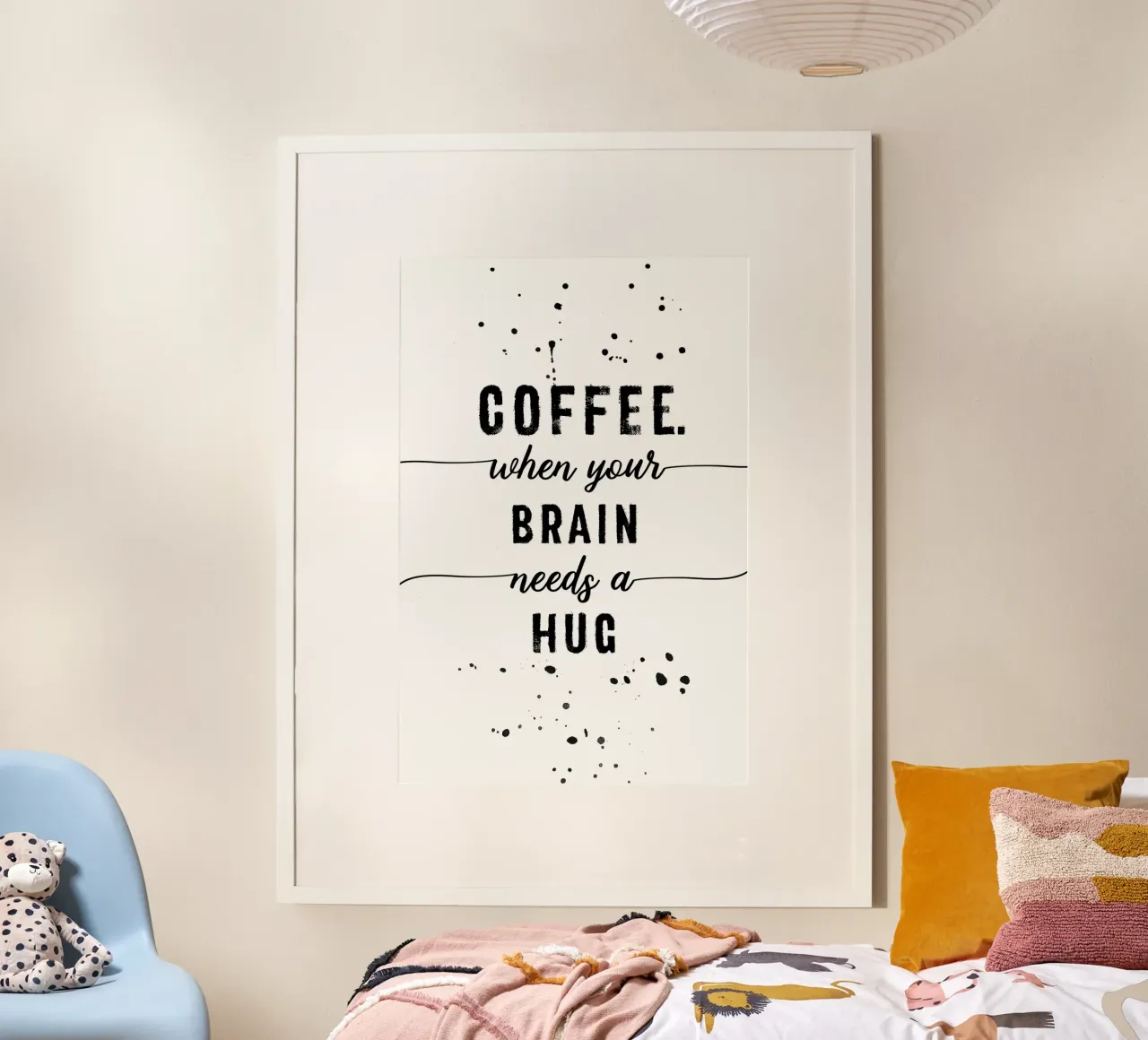 TEXT ART Coffee - when your brain needs a hug poster con telaio in alluminio da Melanie Viola