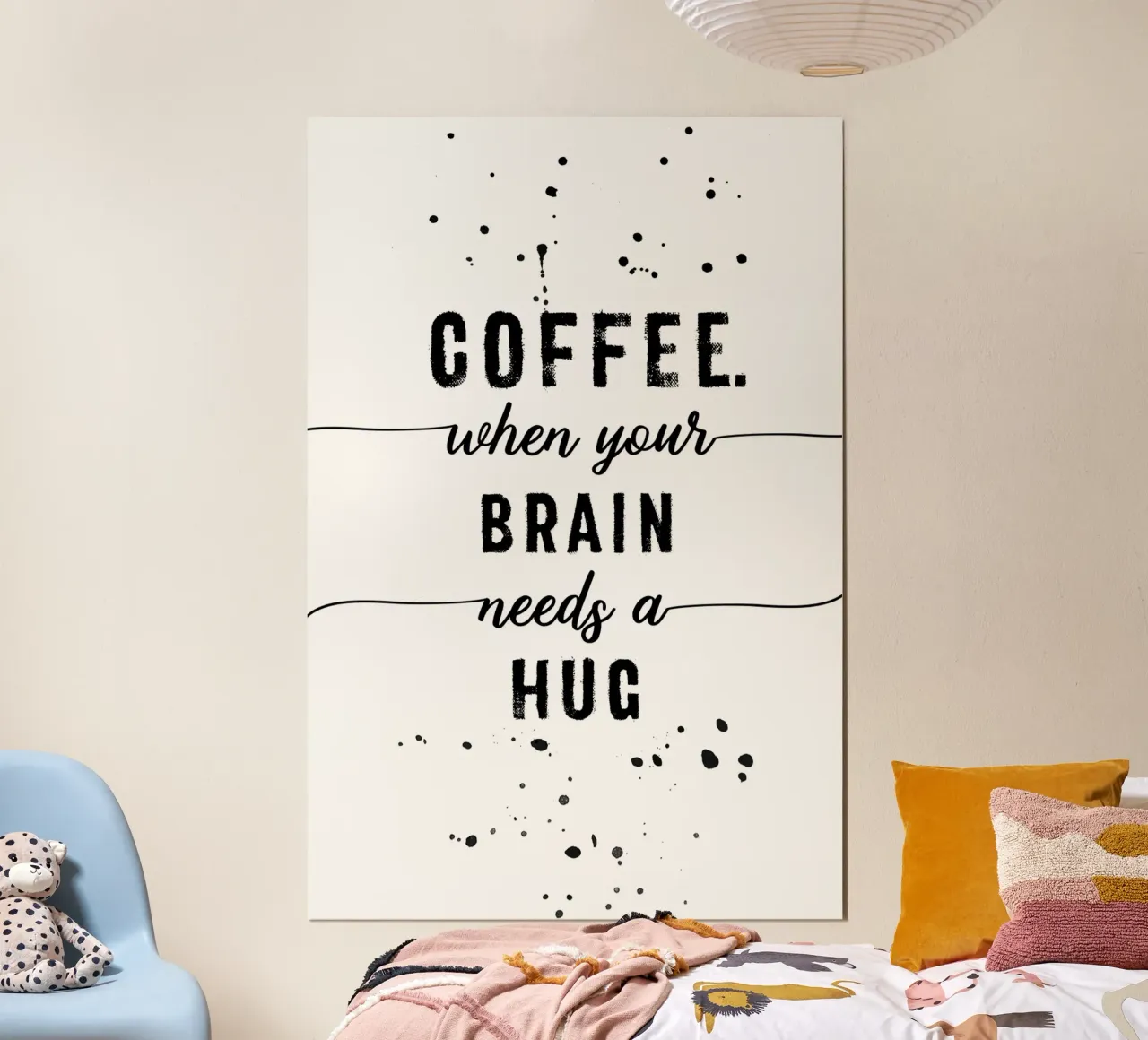 TEXT ART Coffee - when your brain needs a hug poster con telaio in alluminio da Melanie Viola