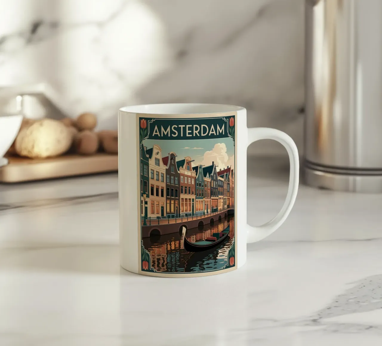 Manifesti di viaggio vintage di Amsterdam tazza in ceramica da Vintage Travel Art