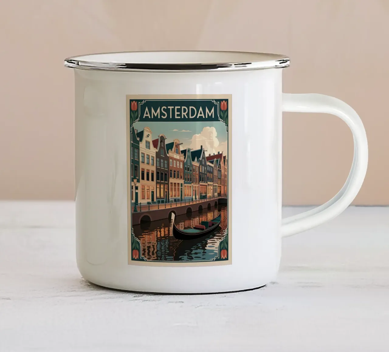 Manifesti di viaggio vintage di Amsterdam tazza in smalto da Vintage Travel Art