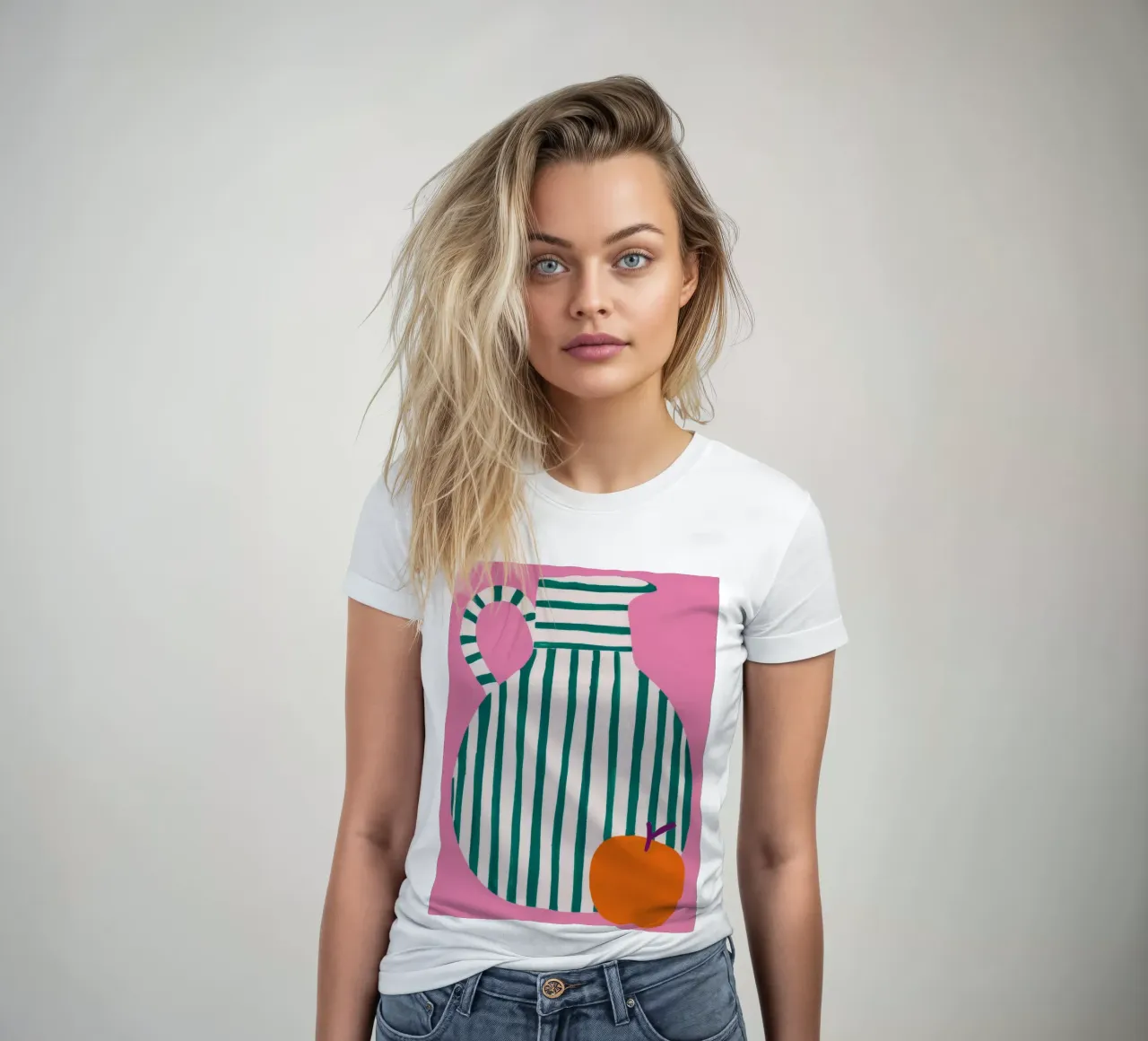 Striped Pitcher Orange women's fitted t-shirt by Muse Artworks