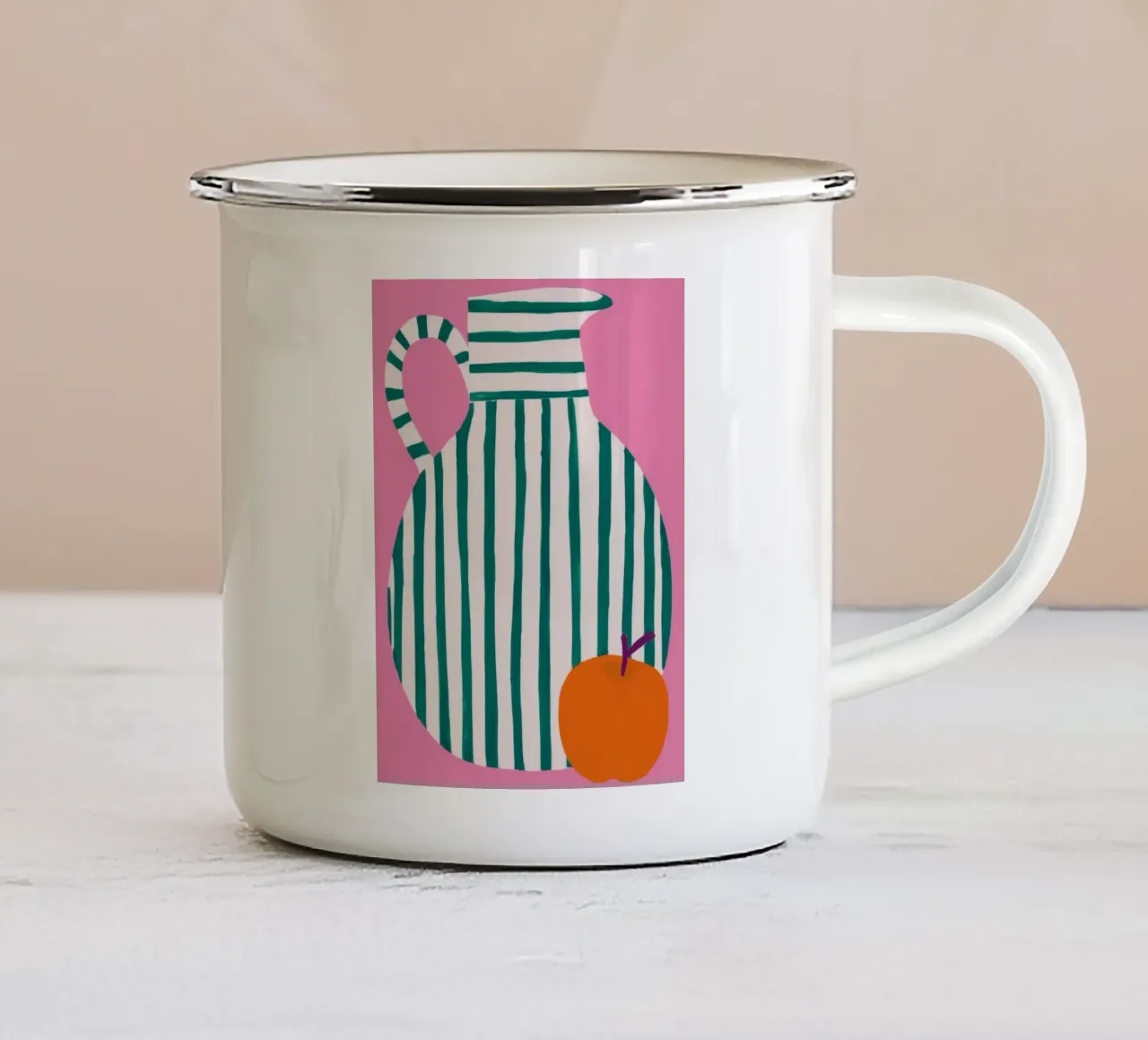 Brocca a righe arancione tazza in smalto da Muse Artworks