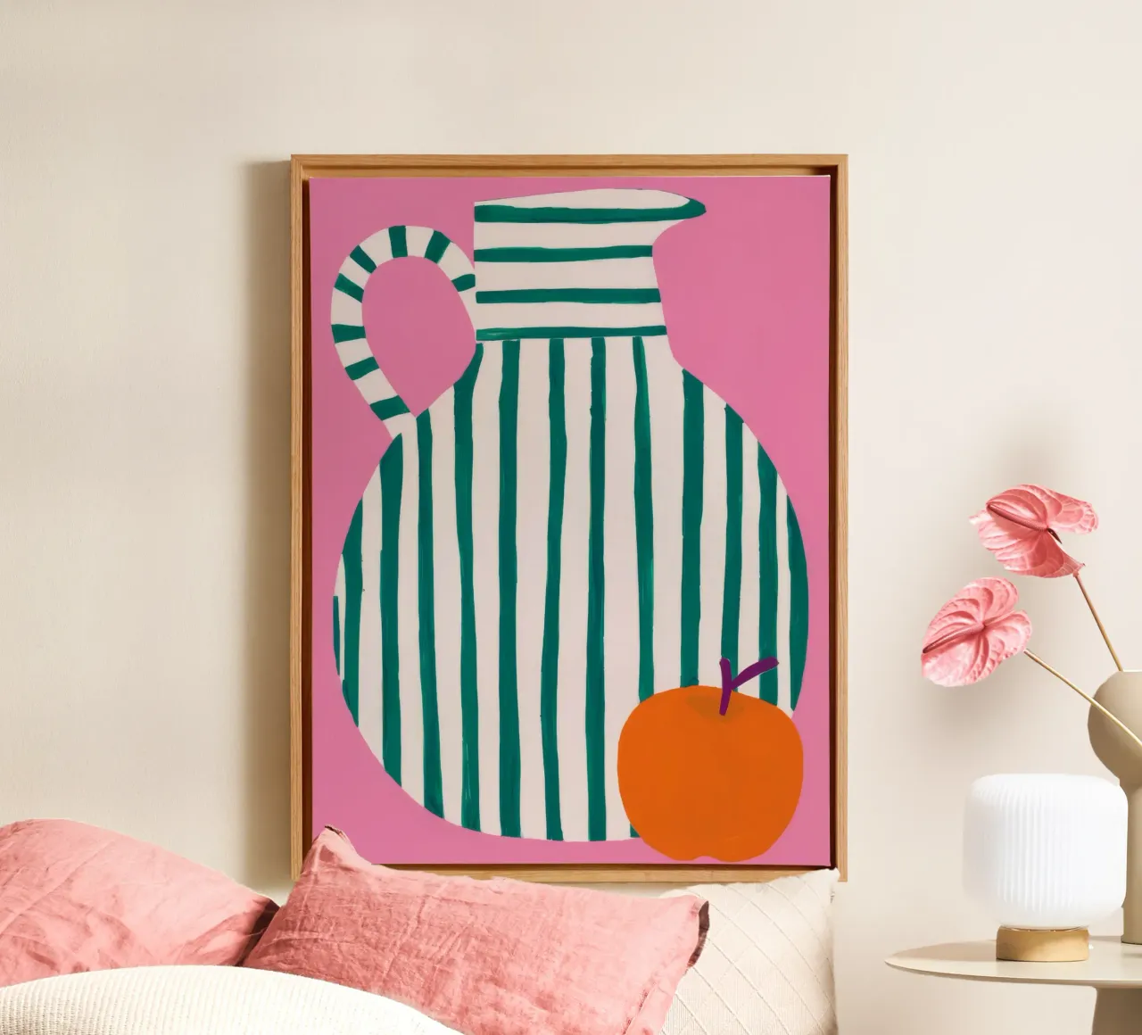 Brocca a righe arancione tela con Cornice a cassetta da Muse Artworks