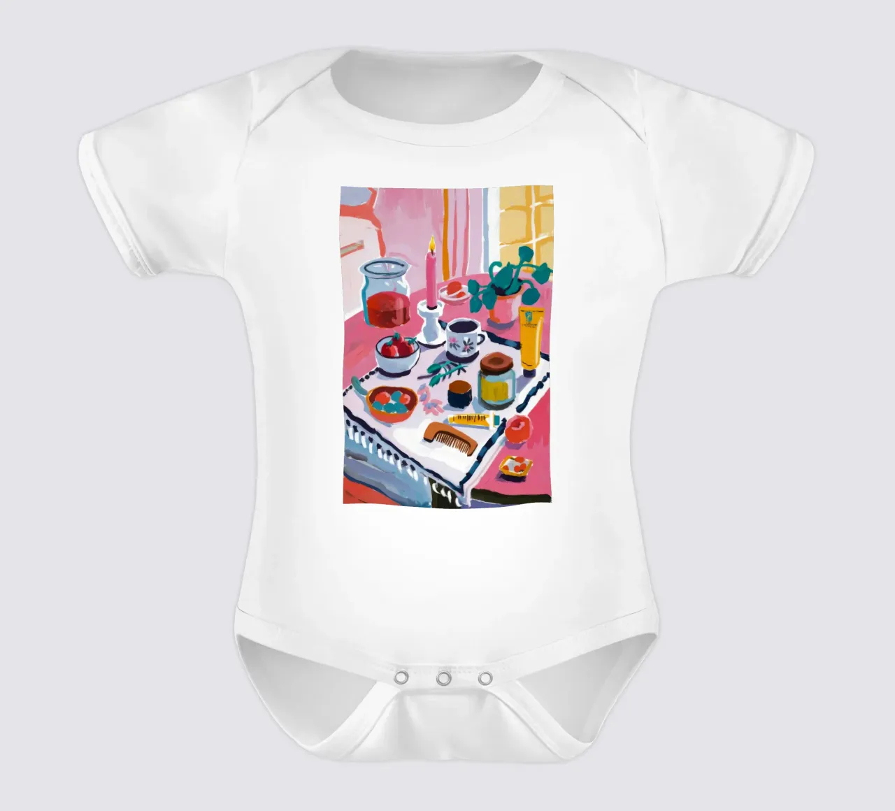 Teatime Table Spread short-sleeve baby romper by Haven Fantasy