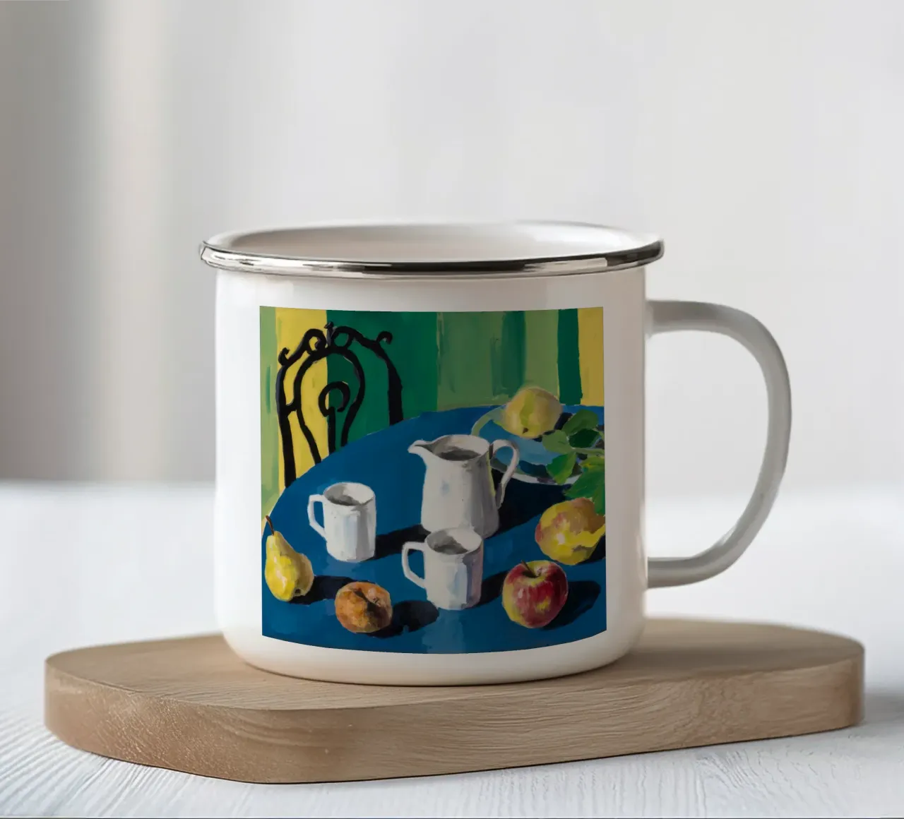 Mele bianche da brocca tazza in smalto da Fable Tempa