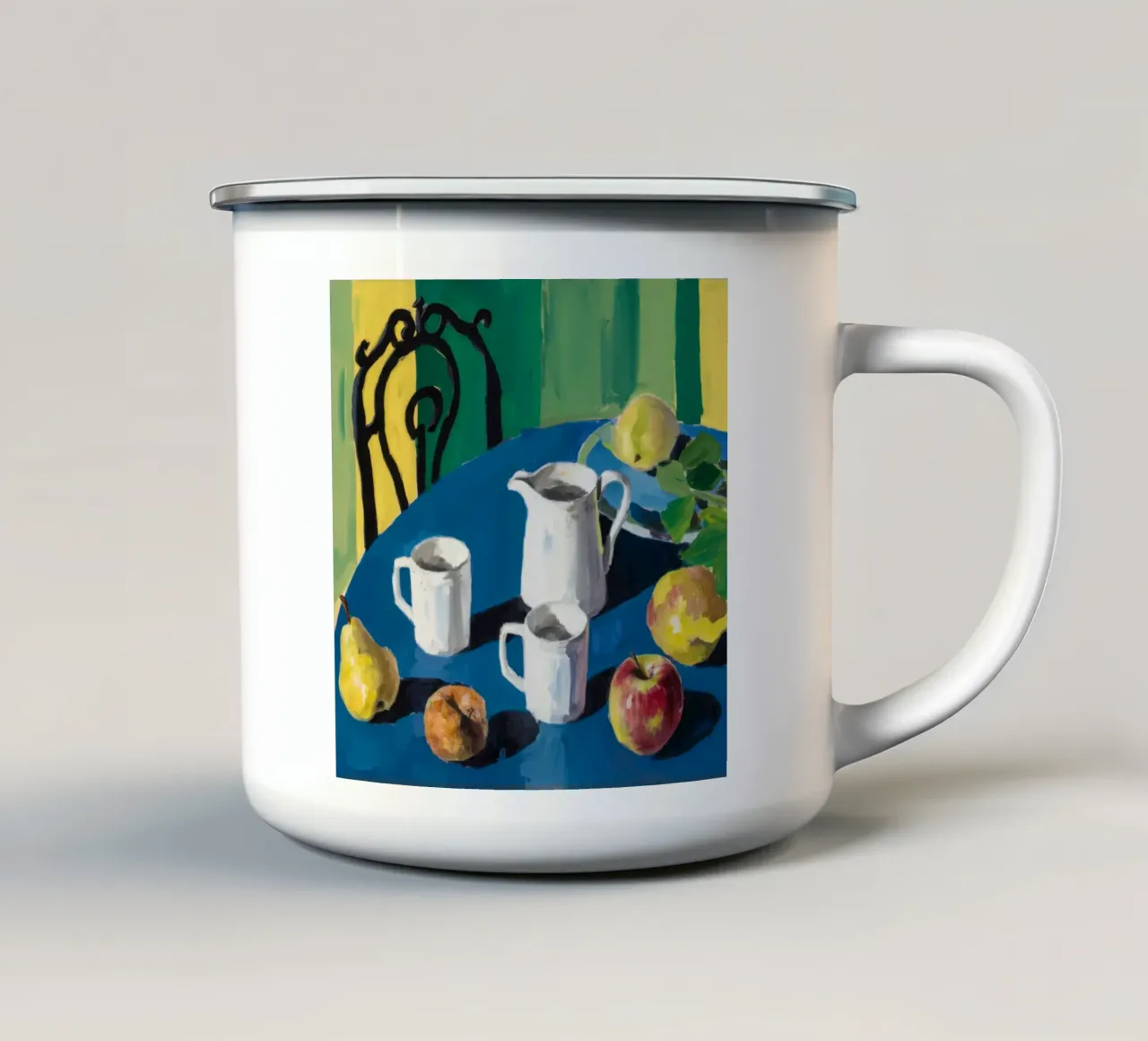 Mele bianche da brocca tazza in smalto da Fable Tempa