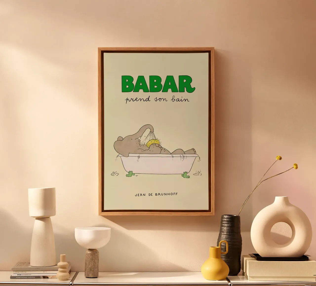 Babar Bathtime tela con Cornice a cassetta da Little Flourishes