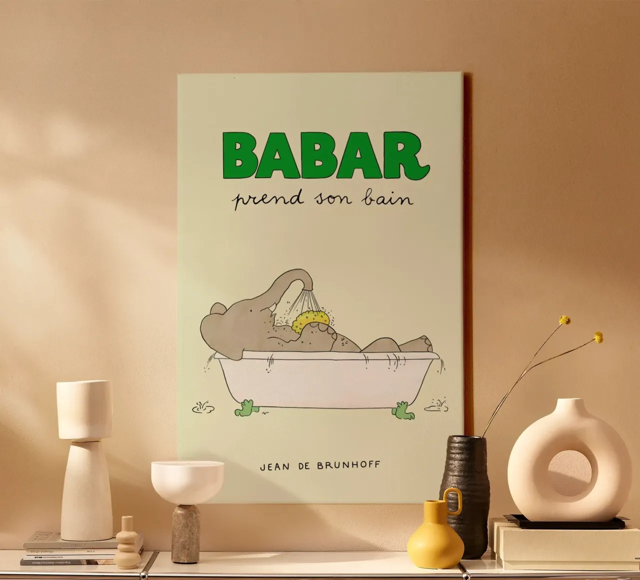 Babar Bathtime tela con Cornice a cassetta da Little Flourishes