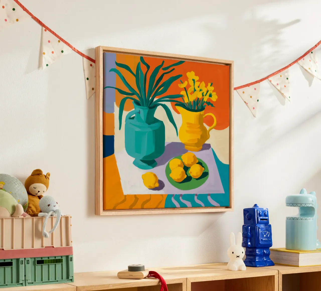 Gele vaas Citrus canvas met Baklijst van Fable Tempa