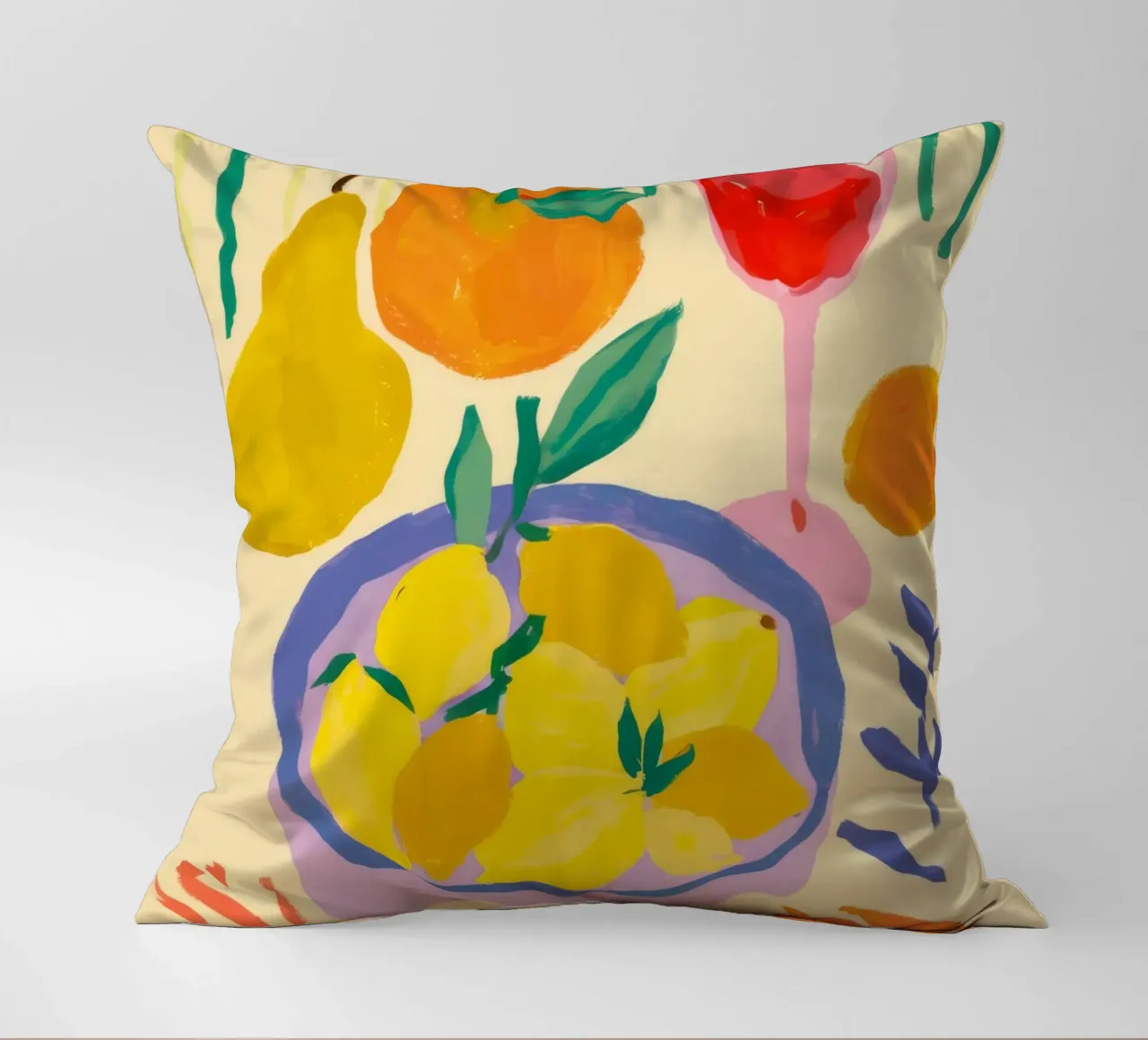 Orange and Pear Stillness decorative cushion by Haven Fantasy